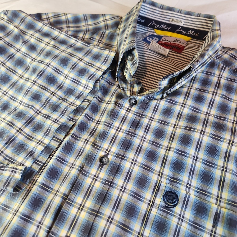WRANGLER George Strait Shirt Mens XXL Blue Plaid Short Sleeve Cowboy‎ Western